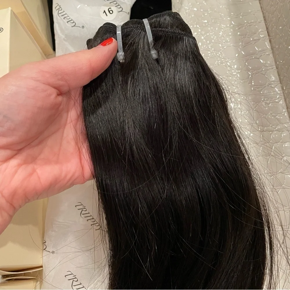 16” Natural Black Hair 100% Human Hair Weft Sew In Extensions 200g #EC6